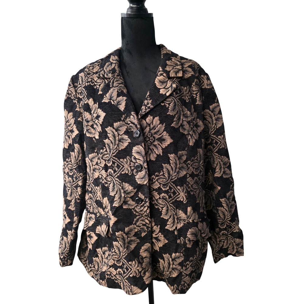 Denim & Co. Women's Jacket Tapestry Brocade Jacquard Size LX Long Sleeve A3